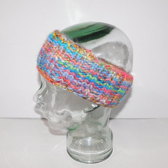 Hand Knit multicolor Rainbow Winter Headband - Picture 1 of 5
